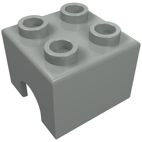 Gray LEGO Technic Engine Piston Square 2x2 with four studs on top and a curved cut-out on one side.