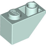 Light aqua LEGO inverted slope 45 2x1 brick with one stud featuring the LEGO logo and an anti-stud opening.