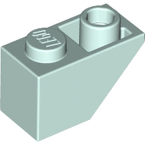 Light aqua LEGO inverted slope 45 2x1 brick with one stud featuring the LEGO logo and an anti-stud opening.