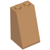 Tan LEGO 3684c Slope 75 2 x 2 x 3 brick with two solid studs, viewed from an isometric angle.