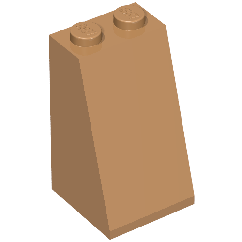 Tan LEGO 3684c Slope 75 2 x 2 x 3 brick with two solid studs, viewed from an isometric angle.