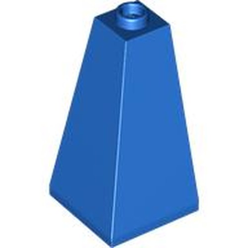 A single blue LEGO Slope 75 2 x 2 x 3 Double Convex brick, a tapering block with a stud on top, on a white background.