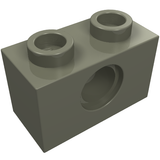 Dark gray LEGO Technic Brick 3700 (1x2) with two studs and a circular hole through its side.