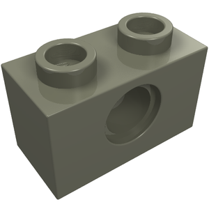Dark gray LEGO Technic Brick 3700 (1x2) with two studs and a circular hole through its side.