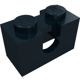 Dark blue LEGO Technic brick 1x2 with two studs and a central pin hole on its side.