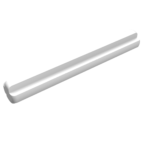 White LEGO Technic Axle 4L, a slender rod with rounded ends and a cruciform profile.