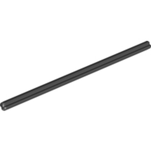 A black LEGO Technic Axle 12L, a long rod with ridged ends, displayed on a white background.