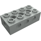 Light gray LEGO Technic brick 2x4 with 10 studs on top and holes on all sides.