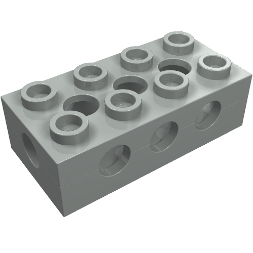 Light gray LEGO Technic brick 2x4 with 10 studs on top and holes on all sides.