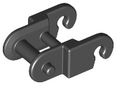 A dark gray LEGO Technic chain link, showing its two hooks and connecting stud.