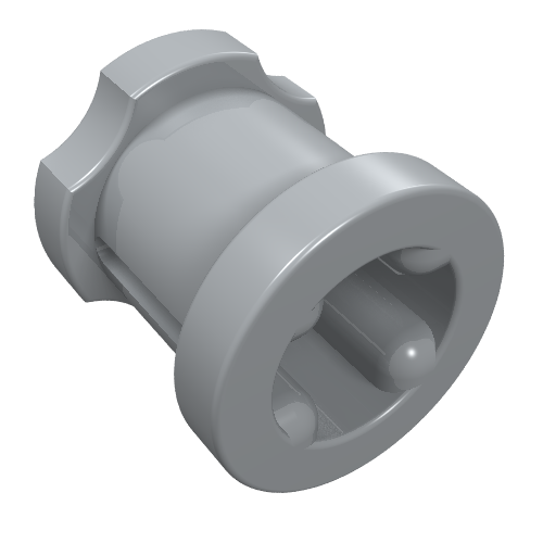 A single light gray LEGO Technic Bush, part 3713, featuring a cylindrical body with a ribbed end and three connecting studs.