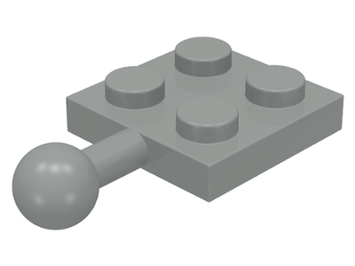 Light gray LEGO 3729 Plate, Modified 2 x 2 with Tow Ball, showing four studs on top and the ball joint.