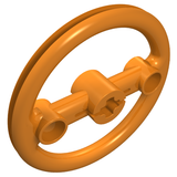 Orange LEGO Technic Steering Pulley Large 3736, an oval ring with a central axle and two connecting arms.