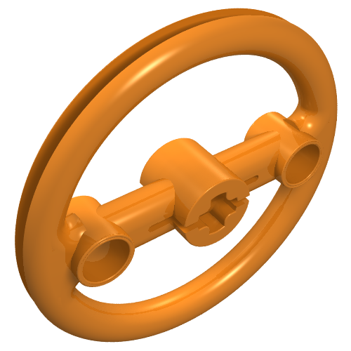 Orange LEGO Technic Steering Pulley Large 3736, an oval ring with a central axle and two connecting arms.