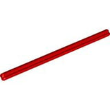 Red LEGO Technic Axle 10L. A straight, dark red plastic rod with molded grooves and round/cross ends.