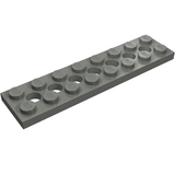 Gray LEGO Technic Plate 2x8 with 7 holes, part 3738, shown from an angled perspective on a white background.