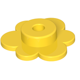 A shiny yellow LEGO Plant Flower Small, part 3742, depicted from a slightly elevated, angled perspective on white background.