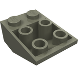 A single dark grey LEGO inverted slope 3x2 with two top studs and five bottom anti-studs, seen from an angled view.