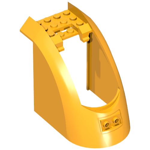 Yellow LEGO 37493 Train Front 6x10x7 piece, showing studs on top and two round holes at the bottom front.