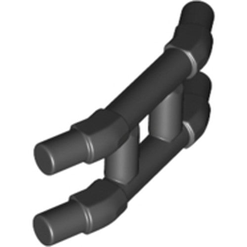 Dark grey LEGO Bar 3.6L Double with Angled Ends (37494), a train pantograph shoe part, on a white background.