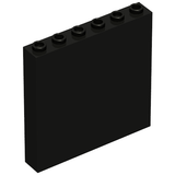 Black LEGO Brick 1 x 6 x 5, showing its front face, the top row of six studs, and a portion of its side.