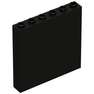 Black LEGO Brick 1 x 6 x 5, showing its front face, the top row of six studs, and a portion of its side.