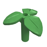 Green LEGO Plant Stem with Bar, 3 Leaves, and Small Pin Hole, part number 37695, isolated on a white background.