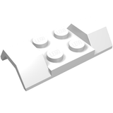 A white LEGO 2x4 mudguard with a smooth arch, showing four studs with the LEGO logo, viewed from an angle.