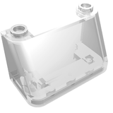 Clear transparent LEGO Windscreen 2 x 4 x 2 (part 3823), angled view showing studs and internal structure.