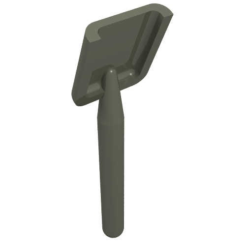 Dark grey LEGO minifigure shovel/spade utensil with a round handle and a flat, slightly curved blade.