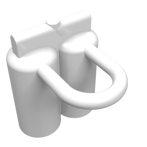 White LEGO 3838 Minifigure Air Tanks, featuring two cylindrical tanks connected by a top bar and a curved front piece.