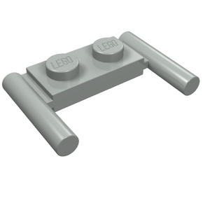 Light grey LEGO 1x2 modified plate with two bar handles with round ends, mid attachment.