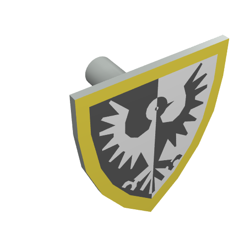 LEGO Minifigure, Shield Triangular Short, featuring a black and white falcon with a yellow border.