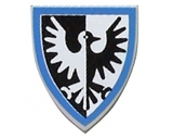 LEGO Minifigure Shield Triangular Short with Black and White Falcon with Blue Border Pattern