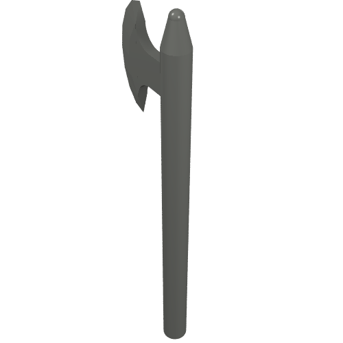 Dark grey LEGO minifigure weapon axe or halberd. Single piece accessory with blade and pointed handle end.