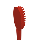 A red LEGO Minifigure utensil hairbrush (part 3852b) with an oval head, bristles, and a 10mm handle.