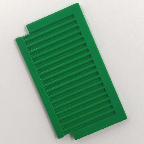 Green LEGO Minitalia Window 1 x 2 x 3 Shutter with 17 horizontal slats.