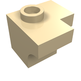 LEGO 38585 Arch 1 1/2 x 1 1/2 Corner brick in light tan, with one stud, an L-shaped top cut, and an arched bottom cut.