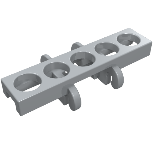 Light gray LEGO Technic Link Tread 3873, a flat bar with five circular holes and four curved connectors underneath.