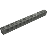 A single grey LEGO Technic Brick 1 x 12 with Holes, showing the top studs and side holes.