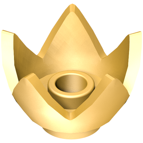 Golden LEGO minifigure crown, eggshell shape, with 5 points and a center stud.