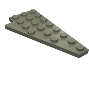 Light gray LEGO 3934 Wedge Plate 8 x 4 Wing Right, viewed from an angle on a white background.