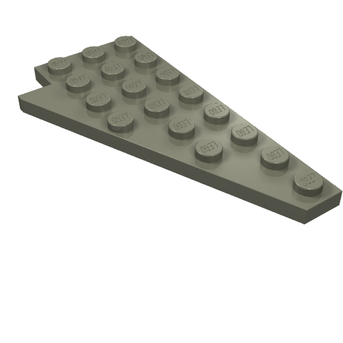 Light gray LEGO 3934 Wedge Plate 8 x 4 Wing Right, viewed from an angle on a white background.