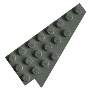Grey LEGO 3934a Wedge, Plate 8 x 4 Wing Right without Underside Stud Notch on white background.