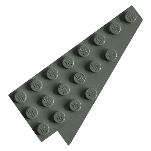 Grey LEGO 3934a Wedge, Plate 8 x 4 Wing Right without Underside Stud Notch on white background.