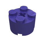 A single purple LEGO 3941 round 2x2 brick with 4 studs on top, featuring the LEGO logo on each, and a central axle hole.