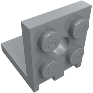 Gray L-shaped LEGO 3956 Bracket 2x2 - 2x2, showing 4 studs with 'LEGO' logo and a central axle hole.
