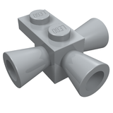 Light gray LEGO 1x1 modified brick with two studs on top and three conical extensions pointing outwards.