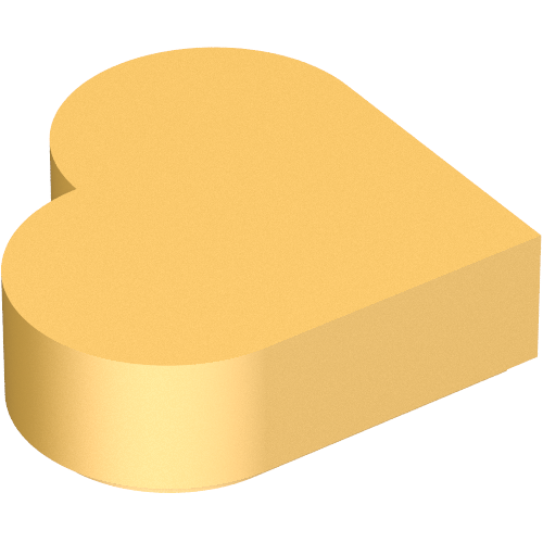 LEGO 39739 - Tile, Round 1 x 1 Heart, in gold or tan, viewed from a slightly elevated angle.
