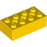 Yellow LEGO Technic brick, 2x4 with 3 axle holes.